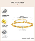 Zirconia Heart Bracelet for Women, Beaded Strand Link Bangle Gold Plated, Stainless Steel Adjustable Bracelets