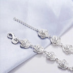 Rose Flower Chain Bracelet 925 Sterling Silver Women Pretty Wedding Jewellery