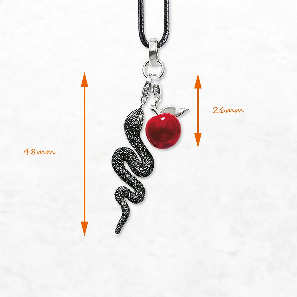 Snake and Red Apple Necklace 925 Sterling Silver Romantic Fine Jewellery