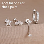 4pcs Korean Stainless Steel Zircon Water Drop Piercing Earrings Set
