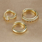 3PCS Sets Exquisite Flower Circle Hoop Earrings 14K Gold Plated