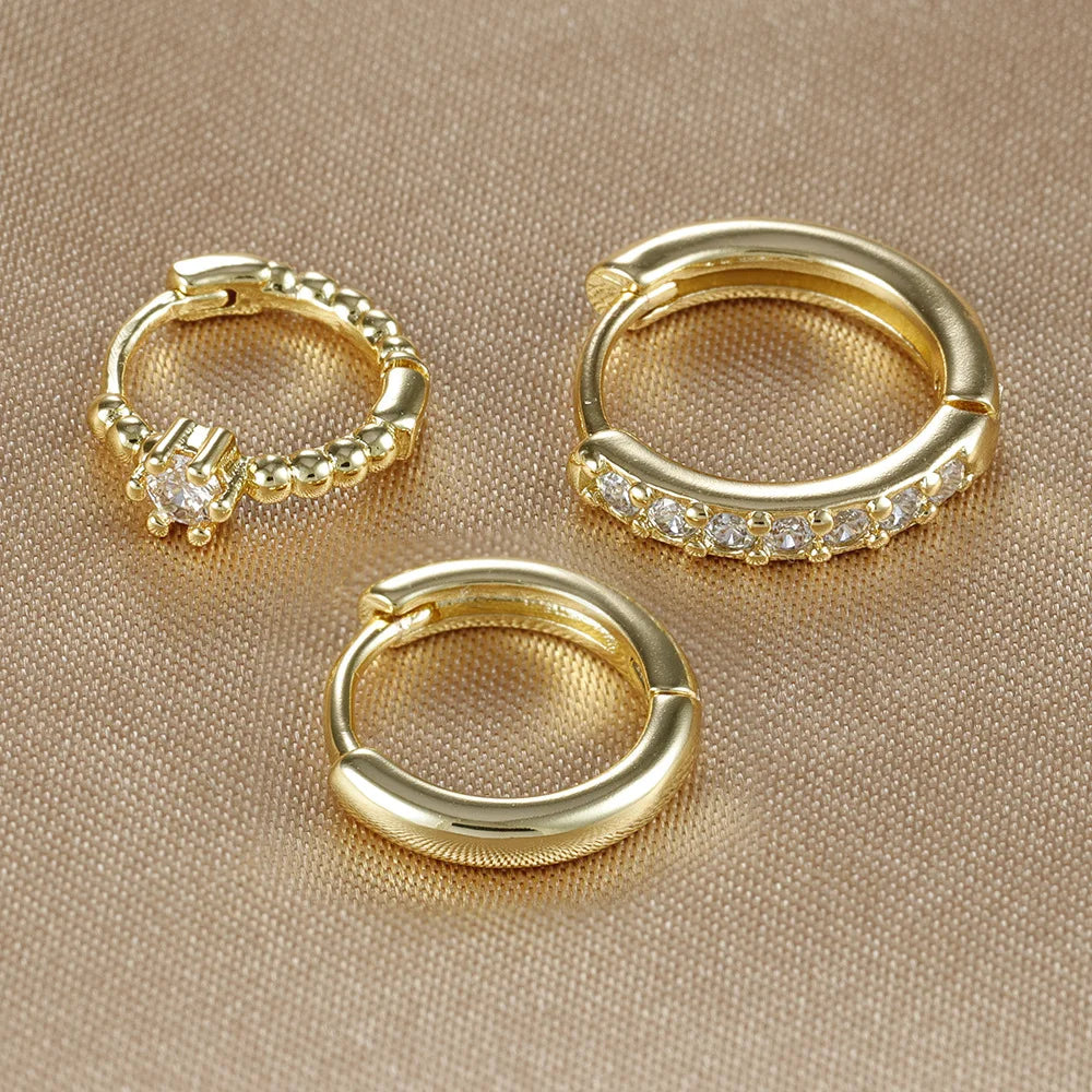 3PCS Sets Exquisite Flower Circle Hoop Earrings 14K Gold Plated