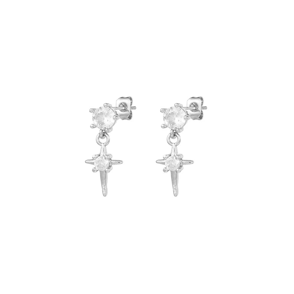 New Stainless Steel Zircon Star Cross Hoop Earring Gold y2k Crown