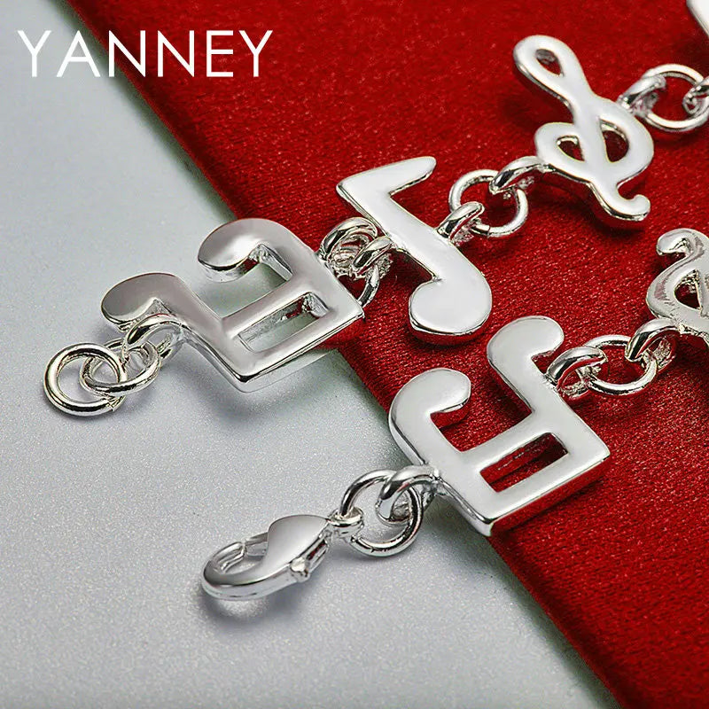 925 Sterling Silver 8-inch Musical Note Bracelet Women Party Jewellery Gift