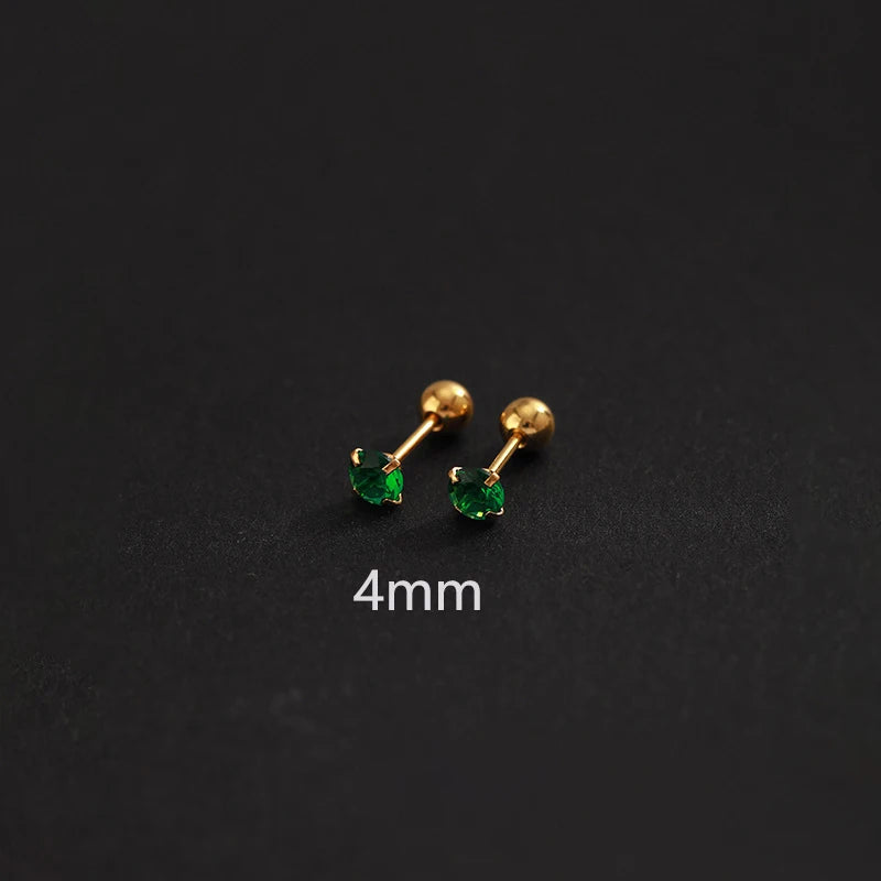 2PC Luxury Green Zircon 4 Claw Stud Earrings Body Piercing Jewelry