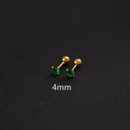 2PC Luxury Green Zircon 4 Claw Stud Earrings Body Piercing Jewelry
