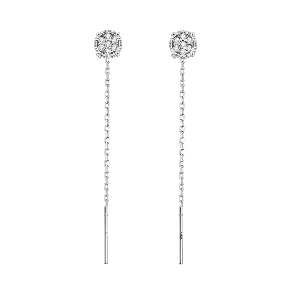 925 Sterling Silver Tassel Zircon Ear Studs Sparkling Hoop Earrings Gift