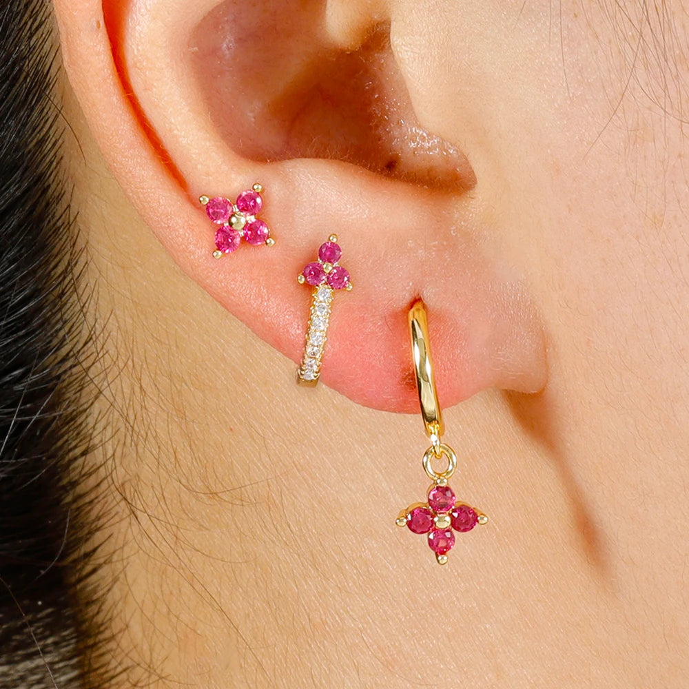 3PCS Fashion Stainless Steel Flower Small Hoop Earrings Set 18K Gold