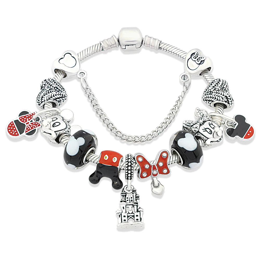 Red Pink Black Crystal Animal Charm Bracelet Heart Mickey Minnie Gift