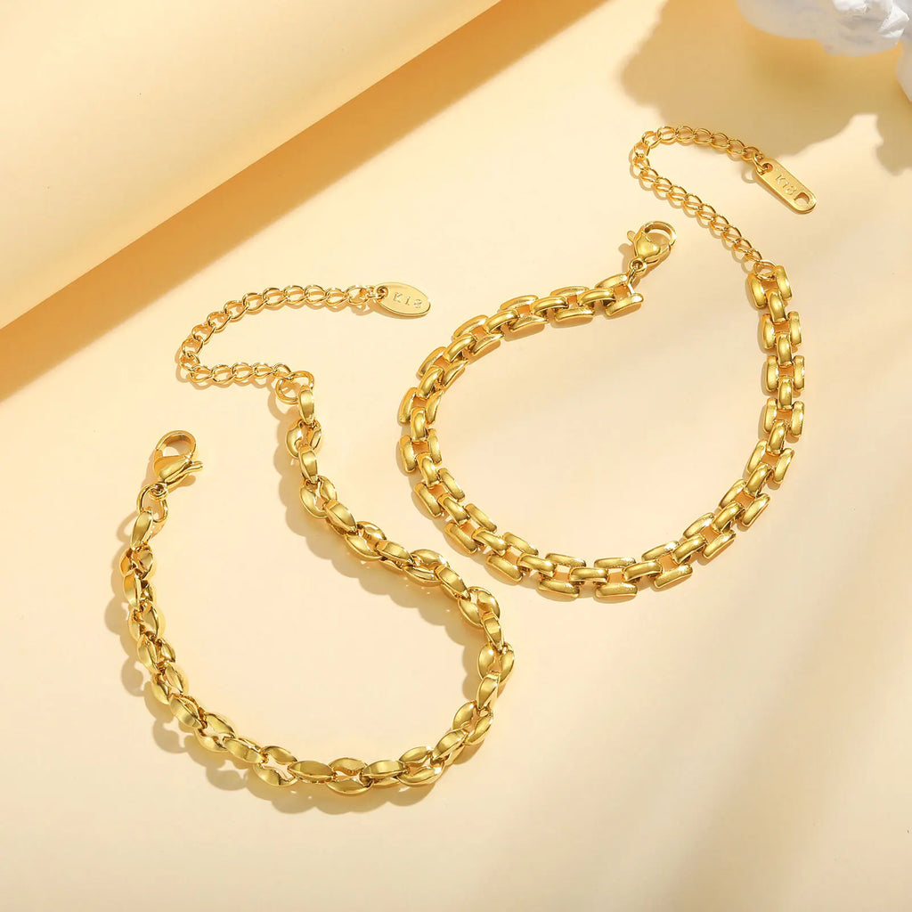 Gold Color Link Bracelet, Layering Bracelets for Women ,Stainless Steel Chain Adjustable Waterproof Jewelry