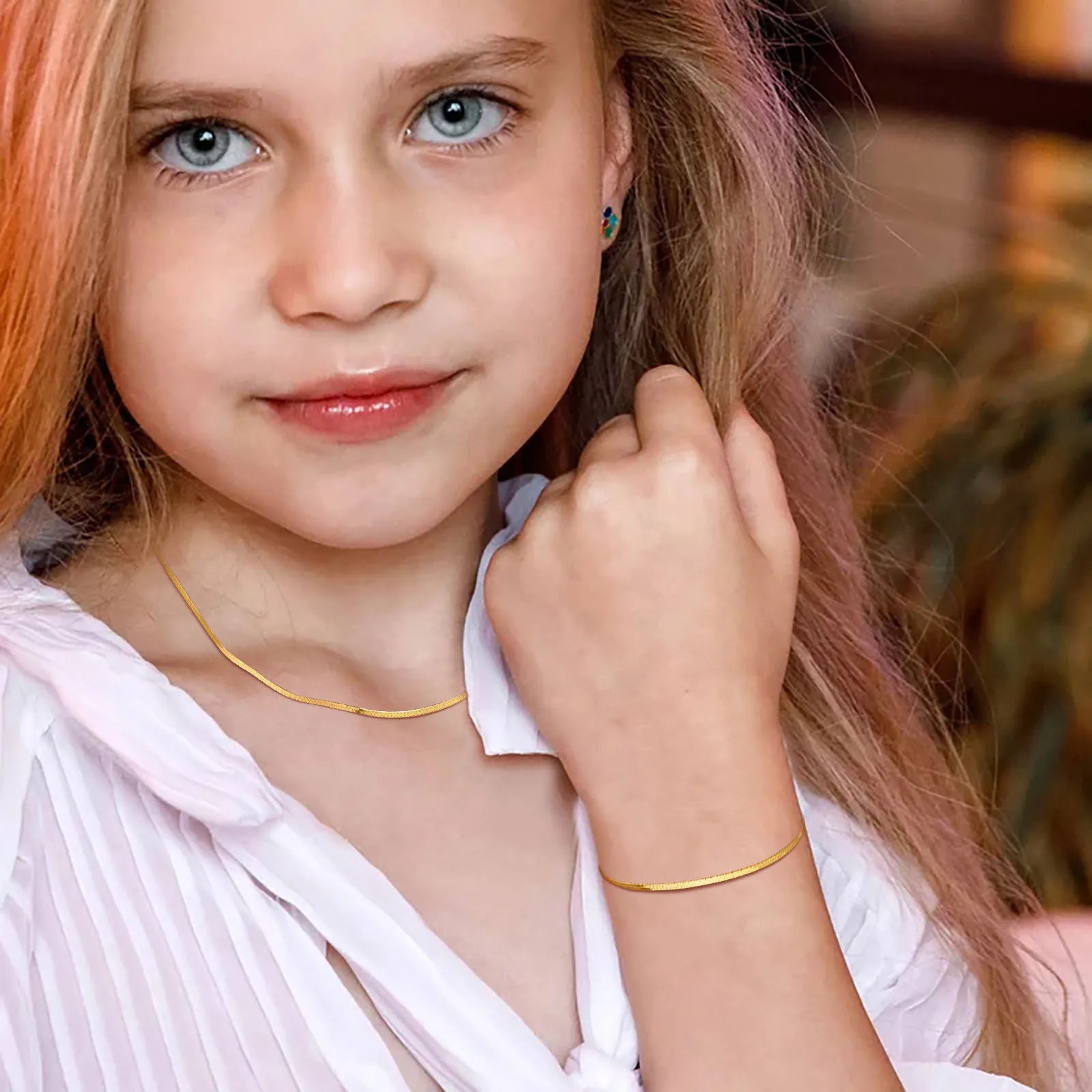 Snake Chain Bracelets for Little Girls 12cm-15cm, Hypoallergenic Non Tarnish Stainless Steel Adjustable Link
