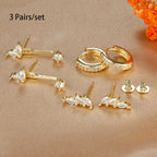 3 Pairs Exquisite Zircon Little Huggies Hoop Earrings Set Steel