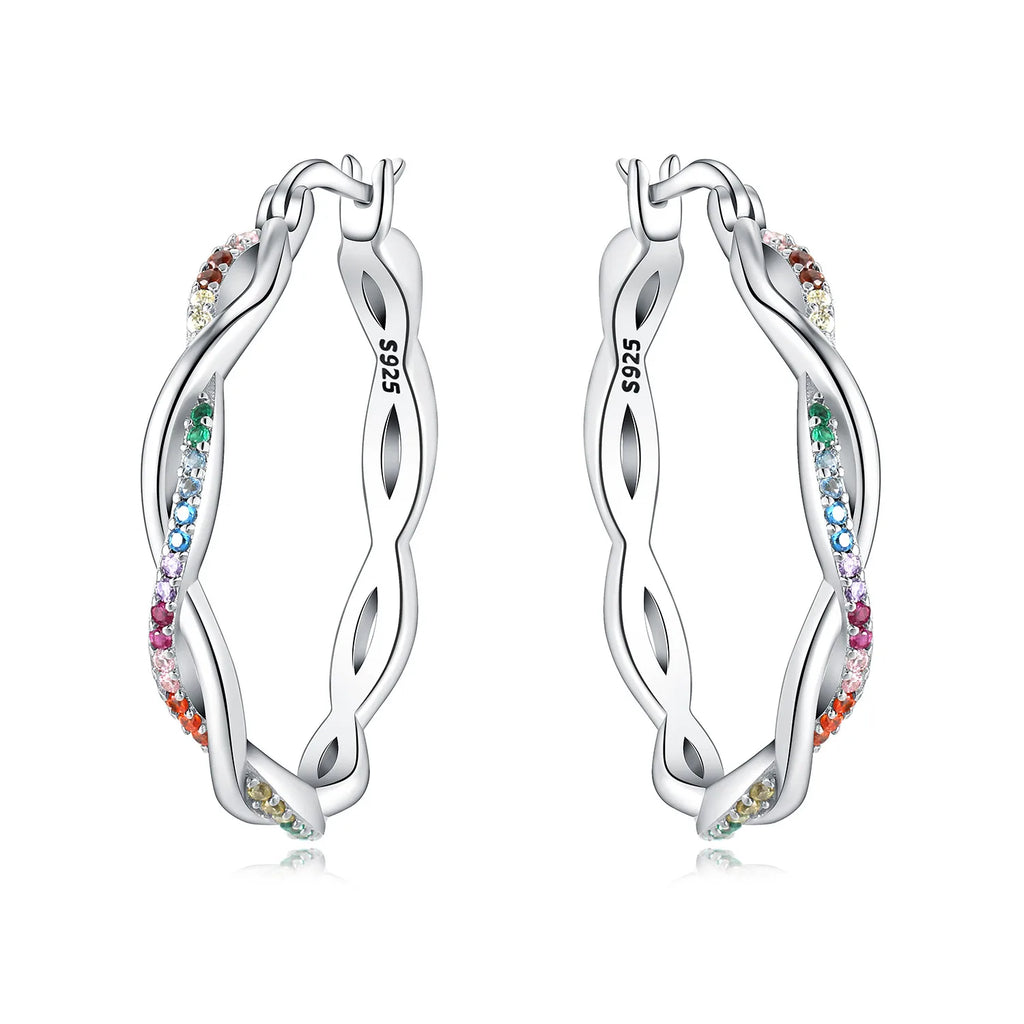 925 Sterling Silver Rainbow Gradient Versatile Hoop Earrings Fine Birthday Gift