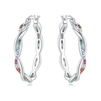 925 Sterling Silver Rainbow Gradient Versatile Hoop Earrings Fine Birthday Gift