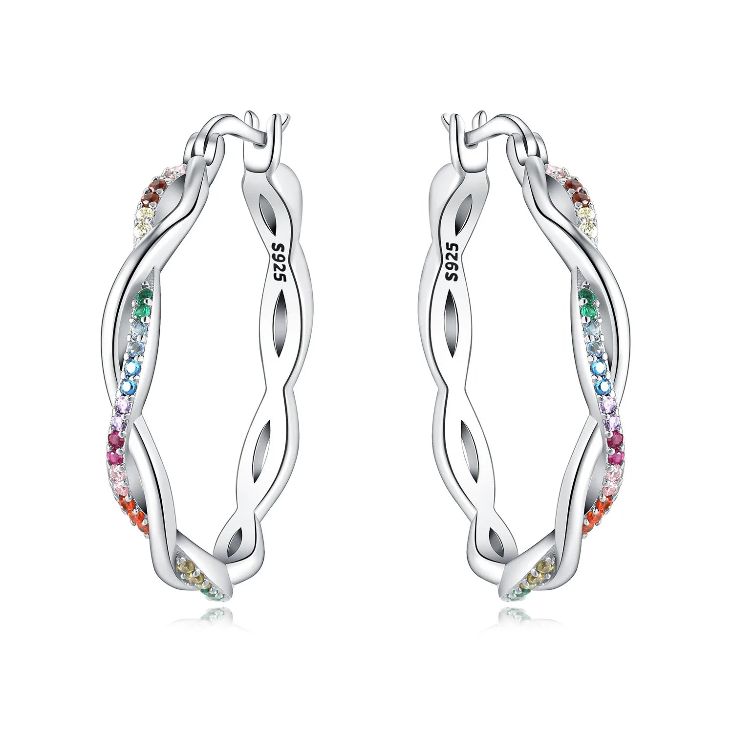 925 Sterling Silver Rainbow Gradient Versatile Hoop Earrings Fine Birthday Gift