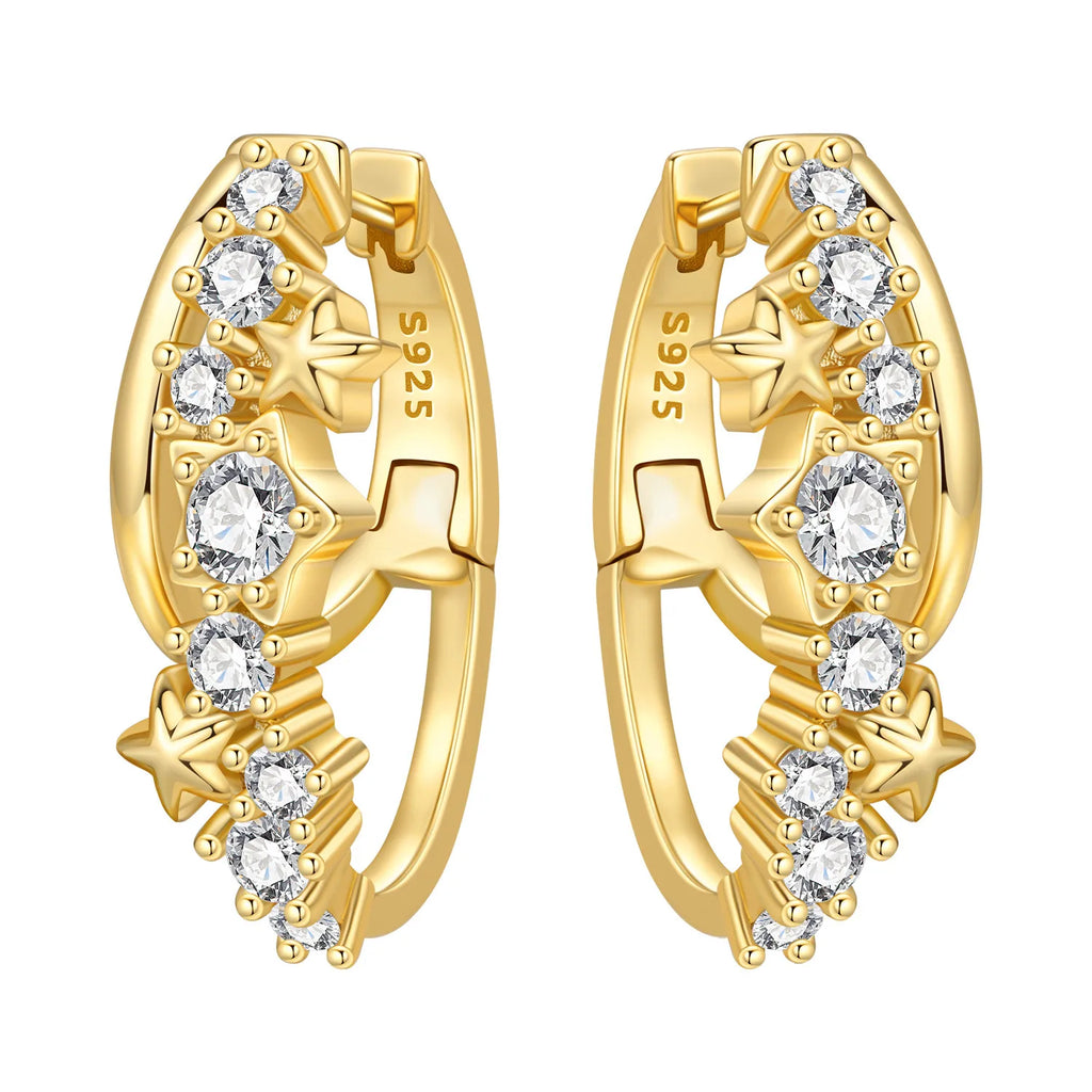 925 Sterling Silver Elegant Golden French Organ Hoop Earrings Trendy Jewellery