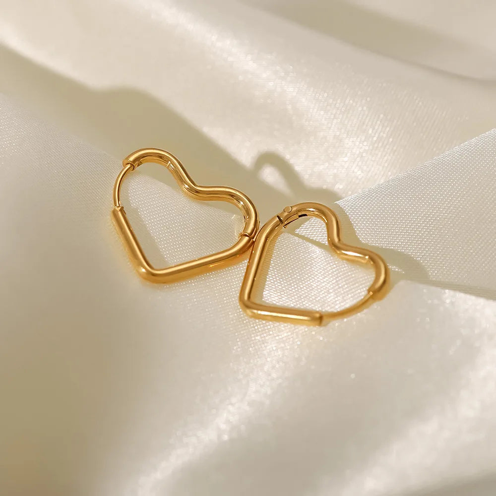 Fashion Minimalist Gold Colour Stainless Steel Heart Earrings Punk