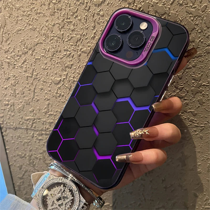 Fashion Honeycomb Building Block IMD Case for iPhone 16 15 14 13 Pro