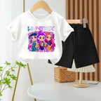 K-pop Girls Summer Casual Outfit Cartoon Print T-Shirt and Shorts Set