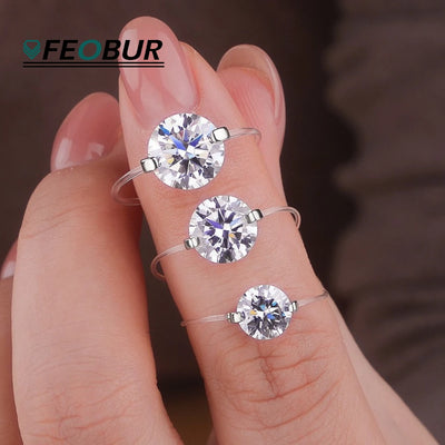 1-3CT D Color Moissanite Transparent Fishing Line Ring S925 Silver Round Lab Diamond Certified