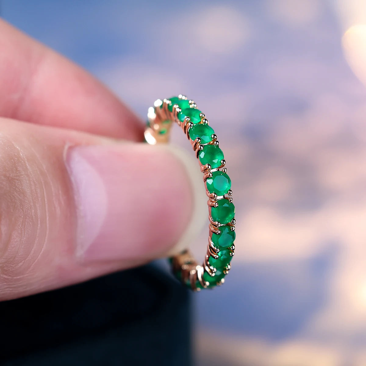 Stacking Single Row Stone Blue Green Pink Ice Flower Zircon Engagement Rings For Women Gold Color Round Wedding Bands Jewelry CZ