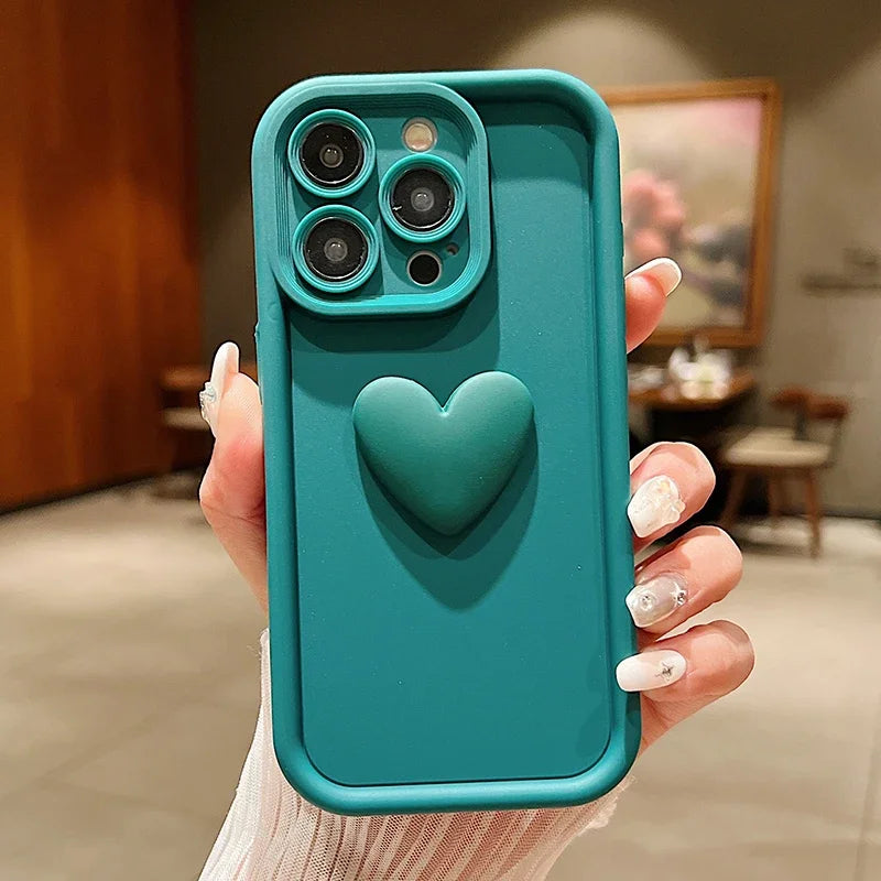 3D Love Heart Pink Matte Case for iPhone 17 16 15 14 13 12 11 Pro Max Plus