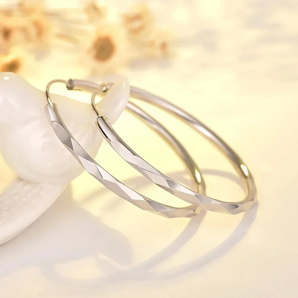 925 Sterling Silver 5cm Big Circle Hoop Earrings Women Luxury Party Jewellery