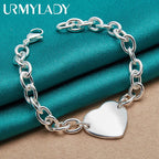 Heart Brand Pendant Bracelet 925 Sterling Silver Women Wedding Engagement