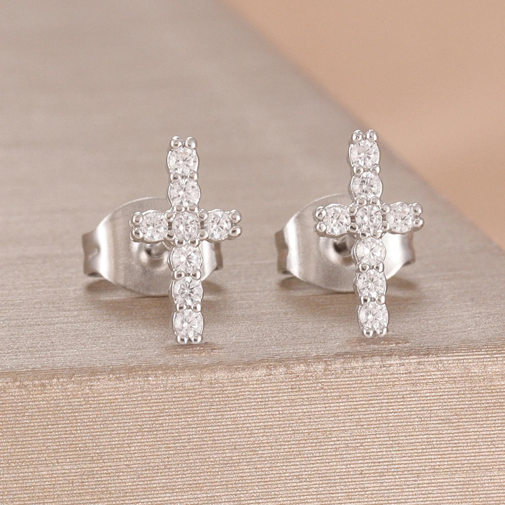 2PCS Fashion Geometry Zirconia Twinkle Star Stud Earrings Shinny