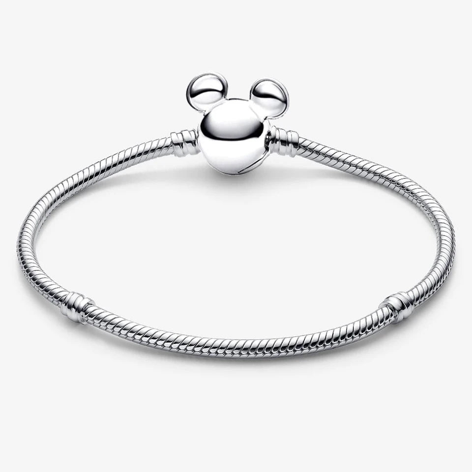 New 925 Silver Sparkling Heart to Heart Double Loop Leather Rope Weaving Bracelet Fashion DIY Charm Exquisite Jewelry Gift