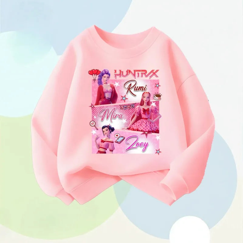 K-pop Girls Casual Sweatshirt O-Neck Long Sleeve Cartoon Print Pullover