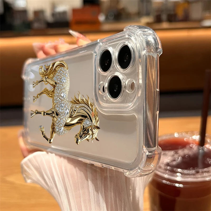 Golden Horse Transparent Case for iPhone 17 16 15 14 13 Pro Max