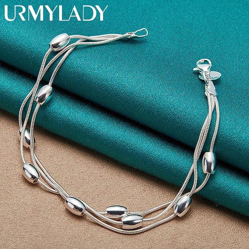 Fashion Bead Chain Bracelet 925 Sterling Silver Women Lady Wedding Jewellery