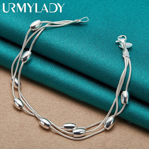 Fashion Bead Chain Bracelet 925 Sterling Silver Women Lady Wedding Jewellery
