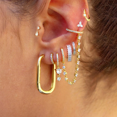 2022 Stainless Steel Zircon Square Chain Hoop Earrings Small Pendant