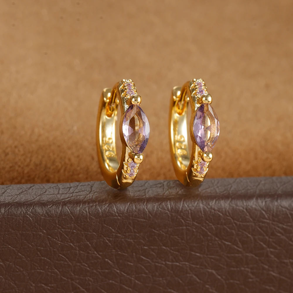Circle Round Hoop Earrings Women Colorful Zircon Stainless Steel