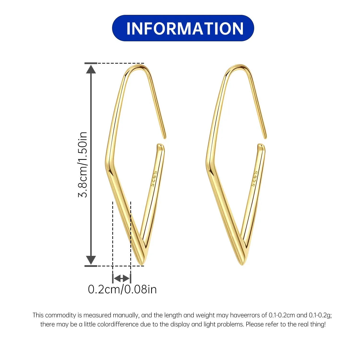 925 Sterling Silver Simple Diamond Shaped Ear Hook Hoop Earrings Jewellery