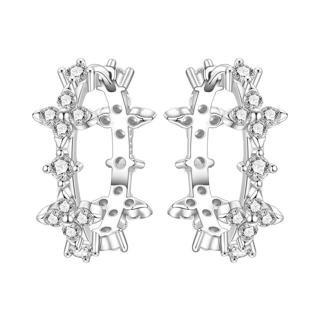 925 Sterling Silver Purple Flowers Versatile Hoop Earrings Fine Birthday Gift
