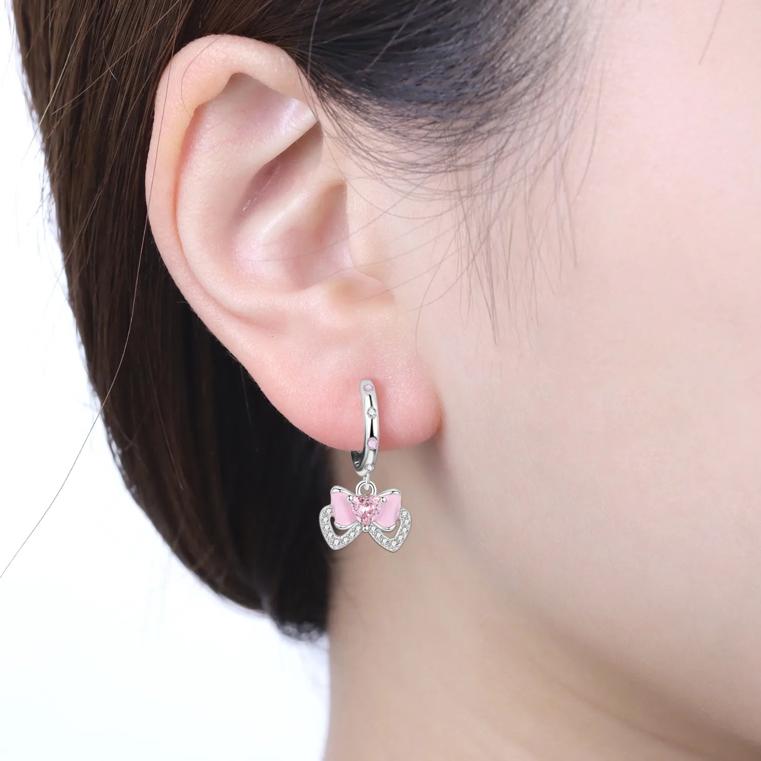 925 Sterling Silver Pink Sweet Bow Drop Earrings Trendy Anniversary Jewellery