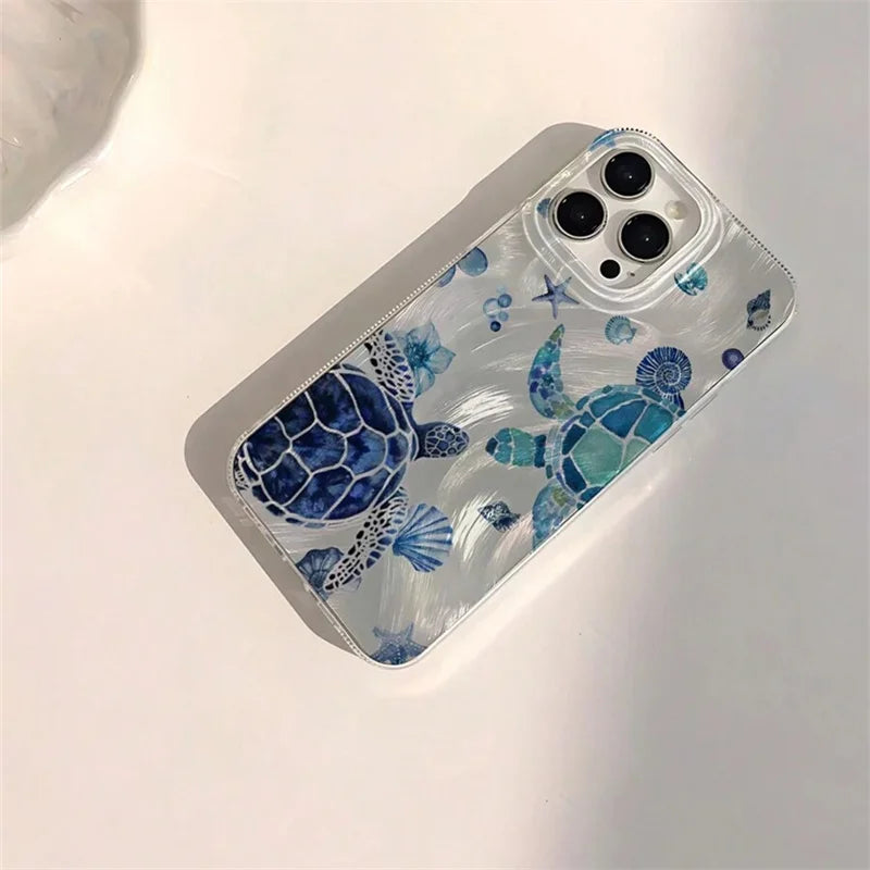 Summer Turtle Pattern Case for iPhone 17 16 15 14 13 12 11 Pro Max 8 7 Plus
