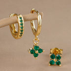 3PCS Gold Colour Crystal Zirconia Drop Earrings Flower Dangle Set