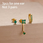 3PCS Fashion Simple Zircon Hoop Earrings Set Stainless Steel Punk