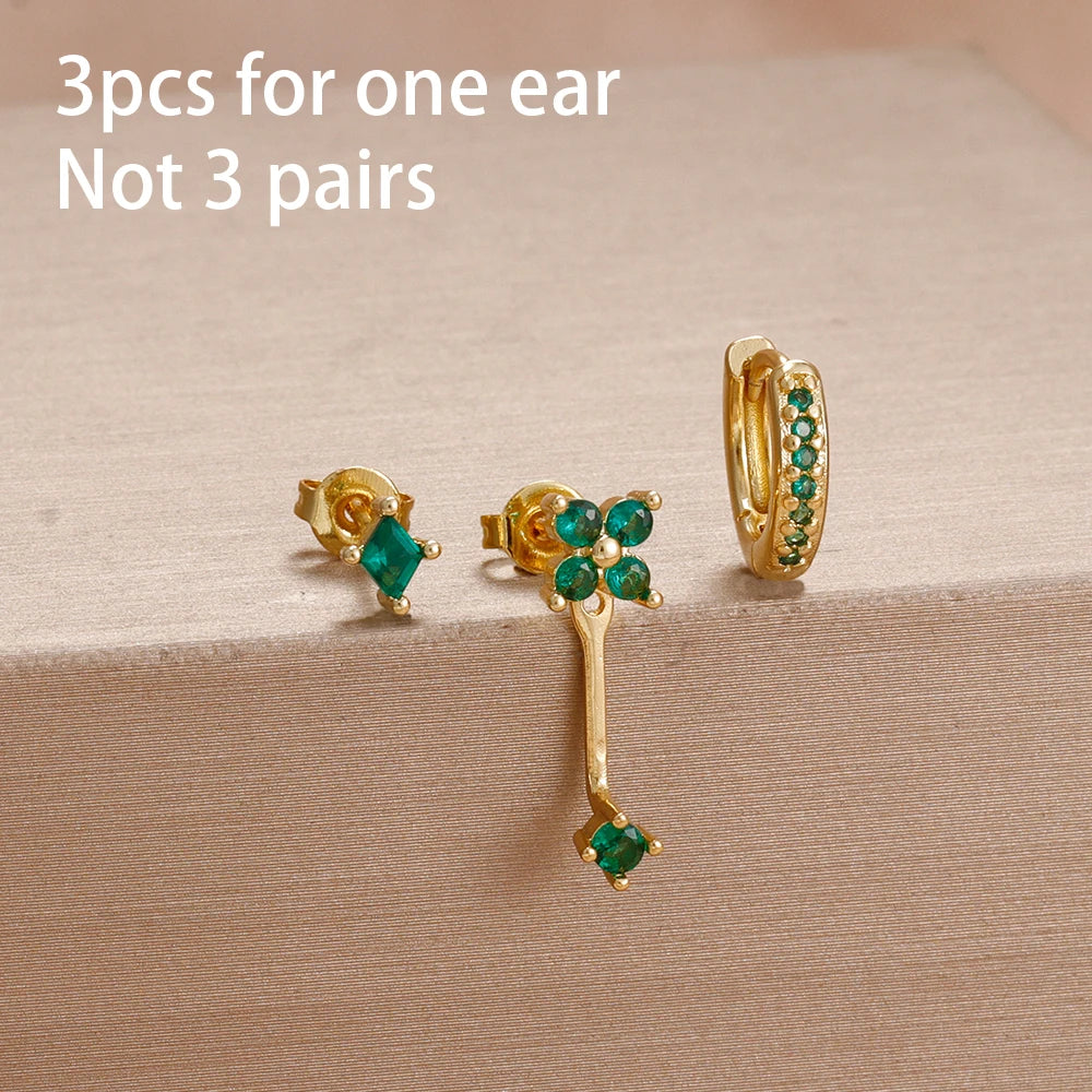 3PCS Fashion Simple Zircon Hoop Earrings Set Stainless Steel Punk