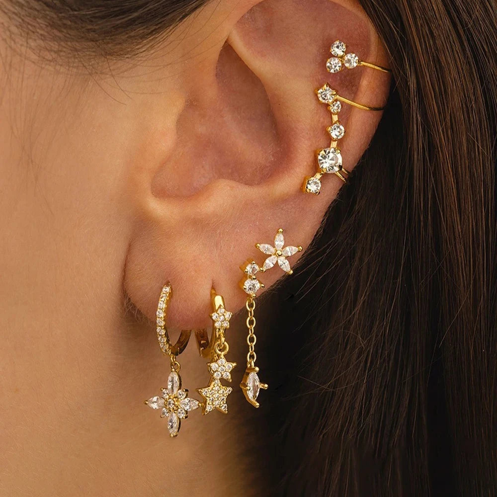 2PCS Gold Colour Star Dangle Earrings Luxury Star Pendientes y2k Jewelry