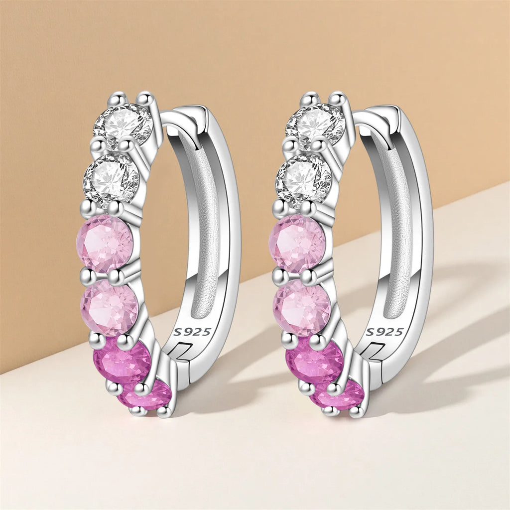 925 Sterling Silver Lucky Month Birthday Stone Hoop Earrings Trendy Jewellery