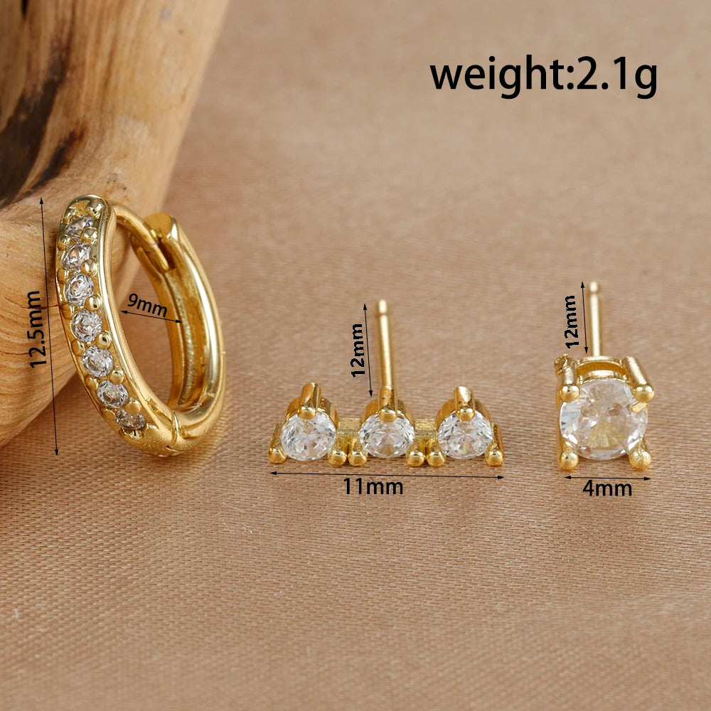 3PCS Stainless Steel Gold Colour Huggie Minimal Hoop Earrings Set