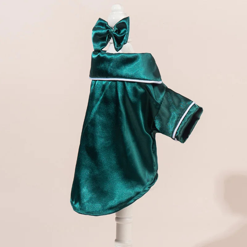Solid Colour Cat Dog Pajamas Set Soft Home Outfit with Flower Headband