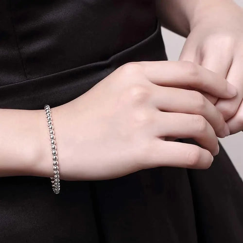 4mm Beads Chain Bracelet 925 Sterling Silver Women Wedding Party Jewellery