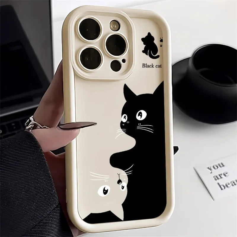 Cute Cartoon Black Cat Case for Samsung Galaxy S24 S23 S22 Ultra S21 FE A55
