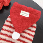 Pompom & Stripe Pet Hoodie, Red Plush Dog Cat Vest with Cute Hood, Soft Warm Fleece Jacket for Small Medium Puppy Kitten